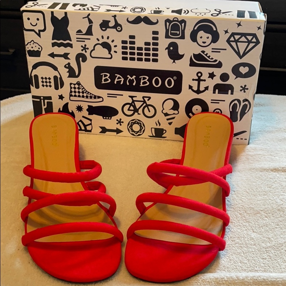 Bamboo red blocked heel sandals